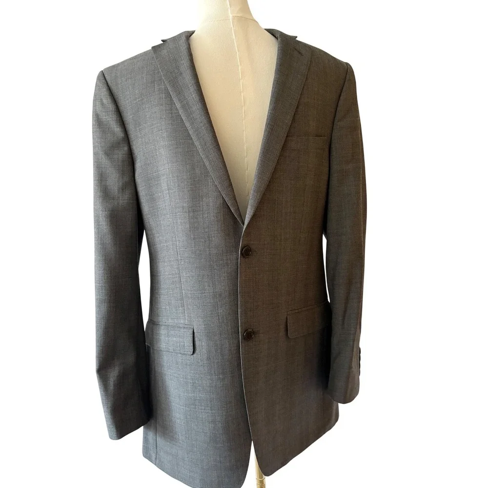 Joseph Abboud 38L Gray Wool‎ Glen Plaid Suit 34x31